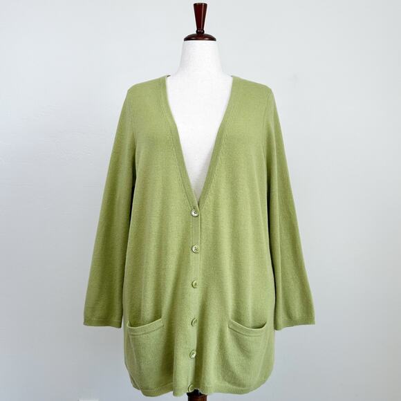 Super Soft 100% Cashmere V-Neck Green Knit Oversized Cardigan - Picture 1 of 6